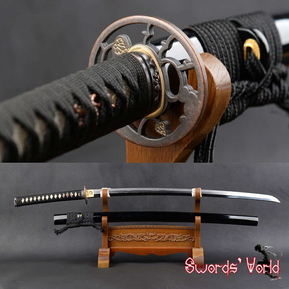 Cool Black Real Hamon Japanese Samurai Katana Sword Kobuse Folded Steel Blade
