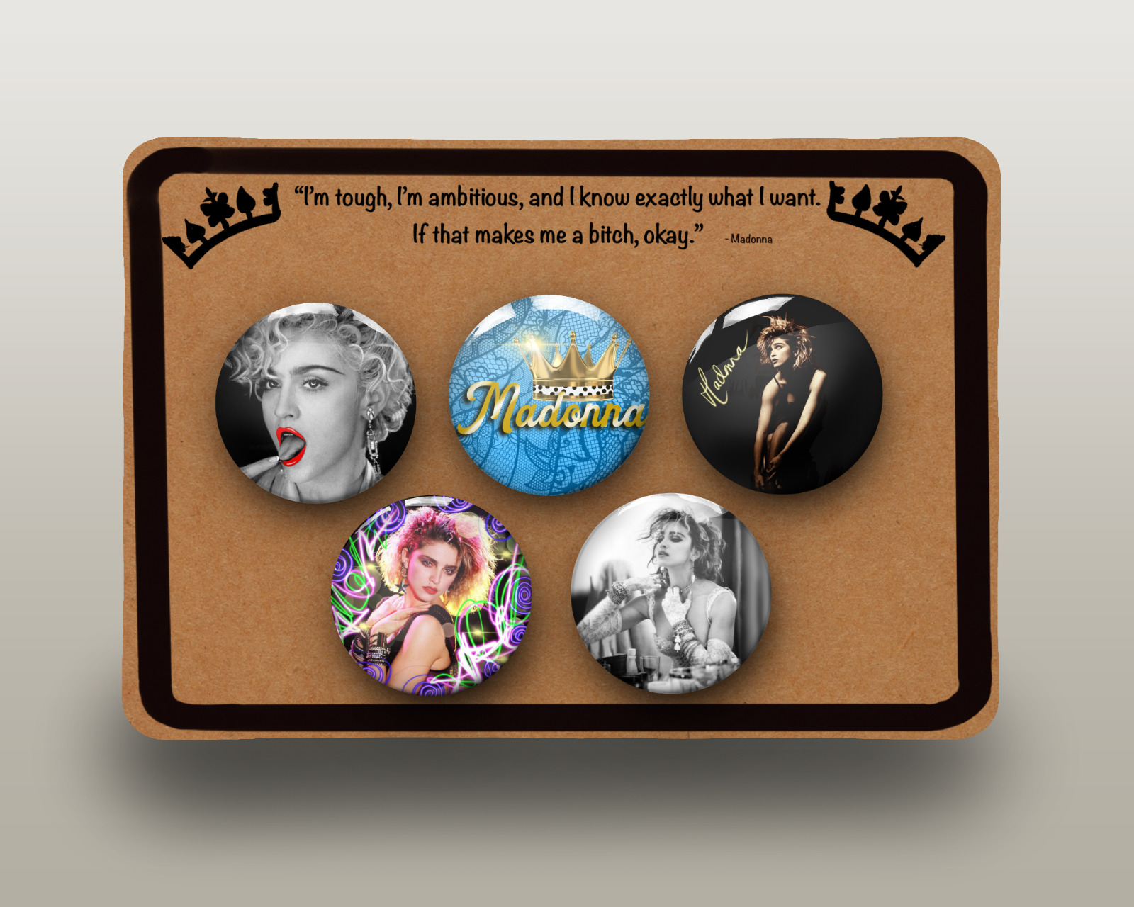 Madonna Badge Pin Button Pack - Set of 5 x 32mm gift packaged badges