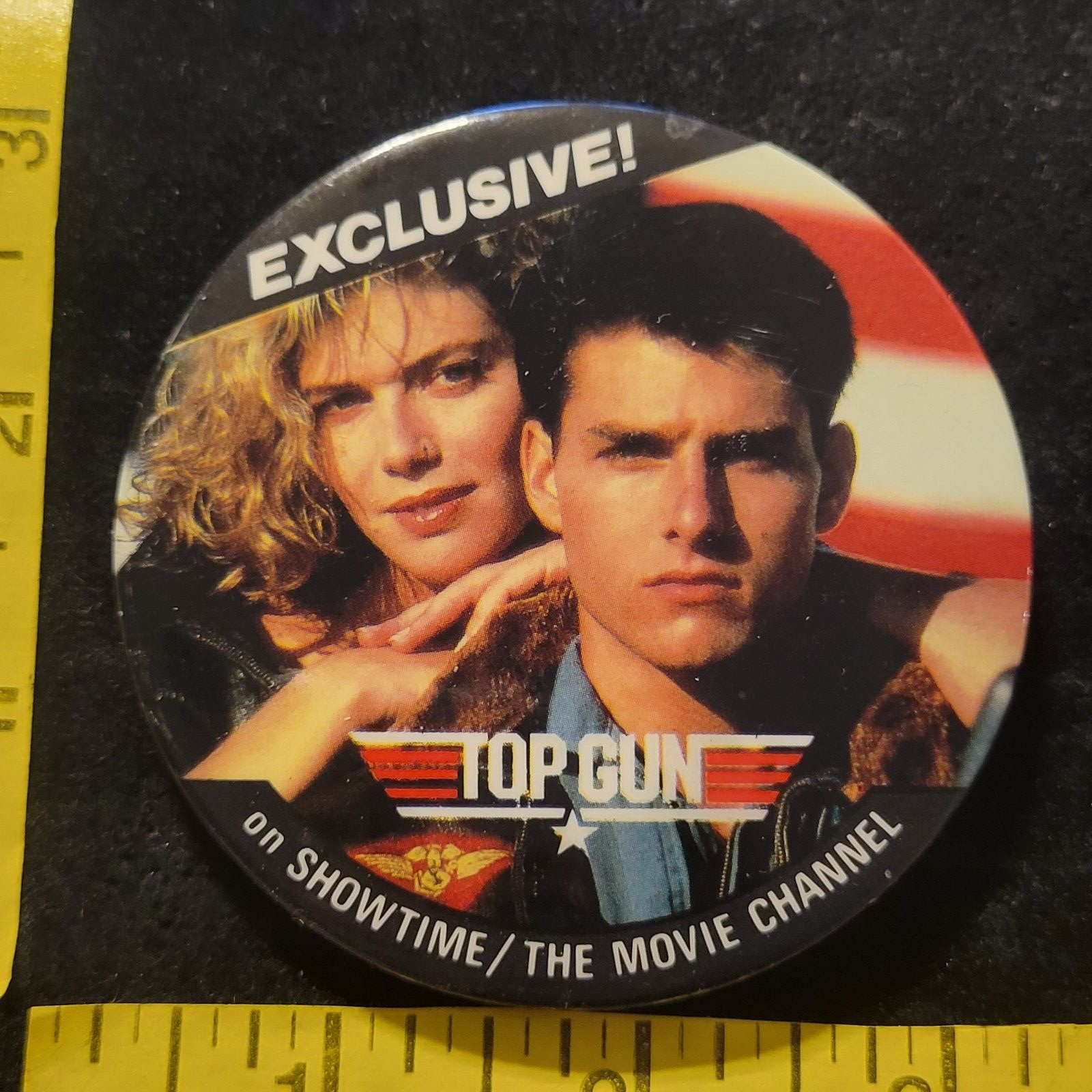 1986 Top Gun Exclusive on Showtime The Movie Channel Promo ad Pinback Button Pin