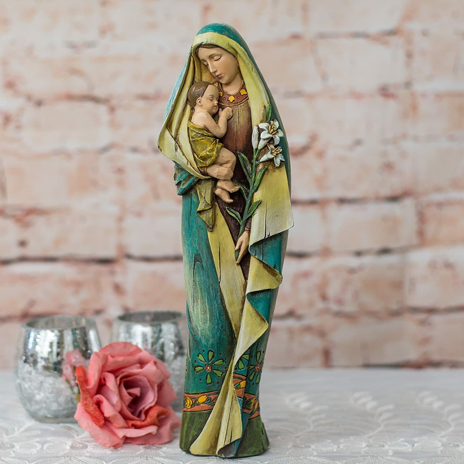Statue Madonna with Child Blessed Virgin Mary Baby Jesus Figurine Religious Gift