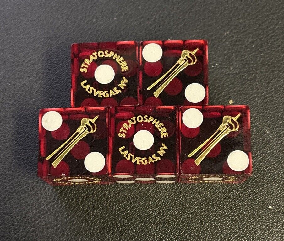 Lot of 5 Stratosphere Las Vegas Casino Craps Dice Red Polished Matching Serial