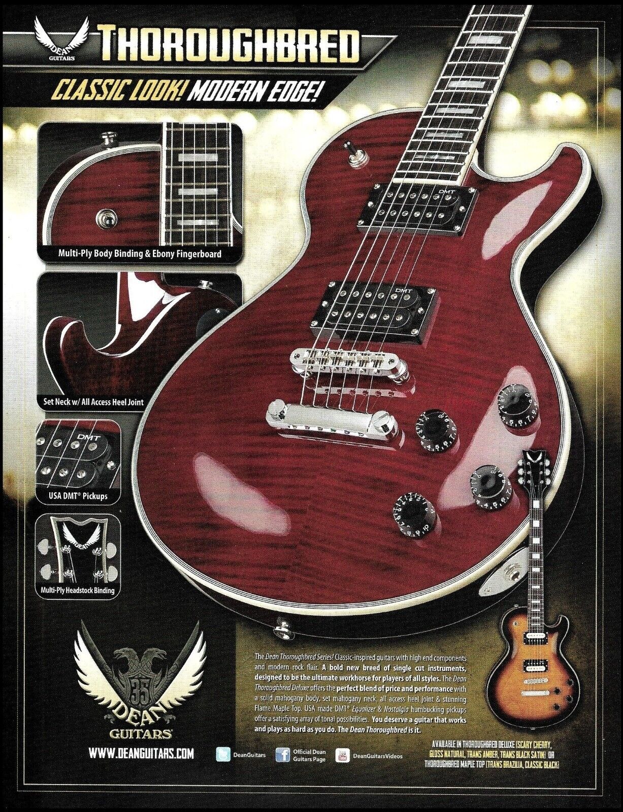 Dean Thoroughbred Series guitar 2012 advertisement 8 x 11 ad print