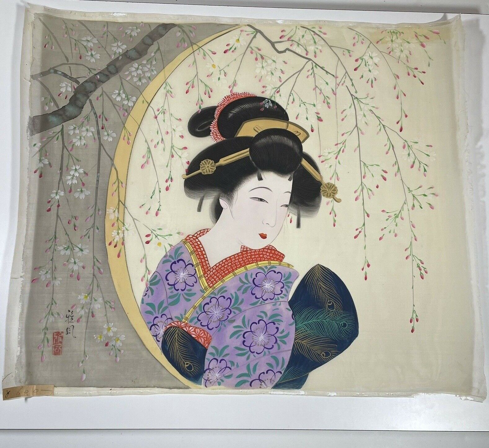 Japanese Painting On Silk Geisha Approx 20\
