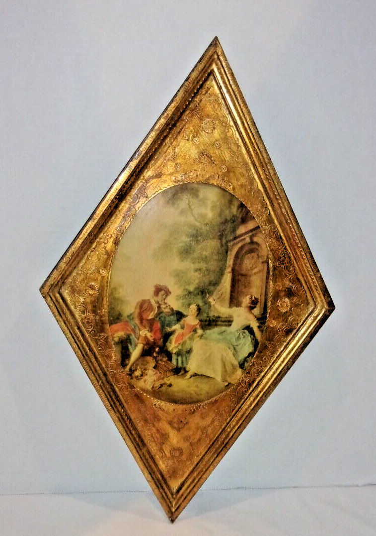 Vintage Italian Florentine Decoupage Gold Gilt Wood Wall Picture Plaque