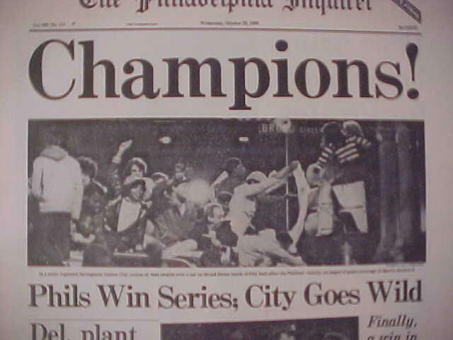 VINTAGE NEWSPAPER HEADLINE ~BASEBALL PHILADELPHIA PHILLIES WIN WORLD SERIES 1980