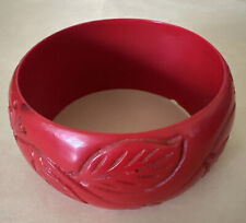 ULTIMATE vintage cherry red BANGLE floral carving BIG chunky RARE * NOT BAKELITE picture