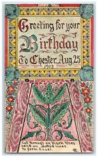1913 Greetings For Your Birthday Hand Drawn Art Painted Postal Card Postcard picture