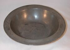 Antique Pewter Bowl Wide Flat Rim Shaped Edge Standing Angel Mark picture