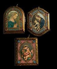3 Wood Plaques Italian Madonna and Child picture