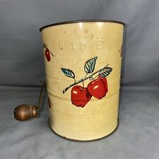 Vintage Bromwell's 3 Cup Flour Sifter w/ Apple Design Red Wood Crank Handle picture
