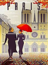 Notre Dame Cathedral Paris France Autumn Retro Travel Art Poster Print picture