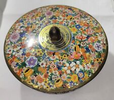 1960’s Floral Metal Biscuit Tin  Round with lid Made In England  picture