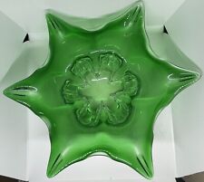 MID CENTURY MODERN MURANO STYLE STAR FLOWER GREEN BOWL picture