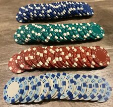 Mixed Lot Of 83 Clay Poker Chips Striped Dice Design picture