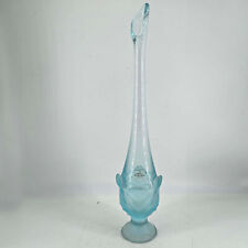 VIKING Rare Vintage Aqua blue Frosted Satin Art Glass Swung Vase w sticker 17