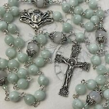 Our Lady of Lilies Rosary in Sterling Silver, Green Angelite, Moonstone, Crystal picture