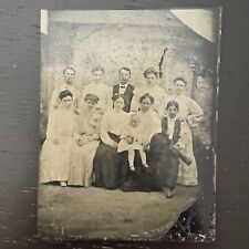 Antique Tintype Photograph Family Posing In Front of House 2.75