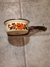 Vintage Moneta Enamel Cookware Pot Orange Floral. Made in Italy. #14 picture
