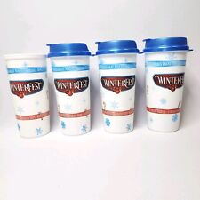 Kings Island Dominion Winterfest Insulated Cups Lot of 4 Cups 3 Lids 16oz picture