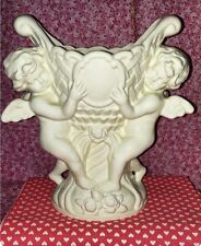 Vintage Cherub Angels Planter/Vase Porcelain Roses Two Cherubs Wings VALENTINE  picture