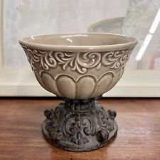 Drake Design Pedestal Bowl Ceramic Taupe 5” WH32 picture