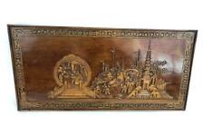 Vintage Detailed Wall Hanging Picture Wood Carved Monks Temple 39 By 19 Inches picture