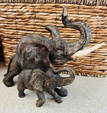 Resin African Elephant Statue ~ Mother & Child Figurine ~8” Tall Lots Of Detail picture
