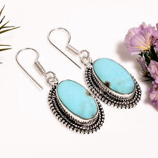 Turquoise Stone Vintage Handmade Jewelry.925 Silver Plated Earrings 1.6