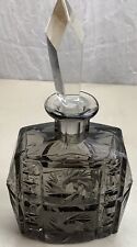 Antique Art Deco Smoke Gray clear hand cut Czech crystal glass perfume bottle picture