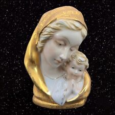 Madonna And Child Hand Painted Porcelain Figurine Bust Gold Textured Vintage picture