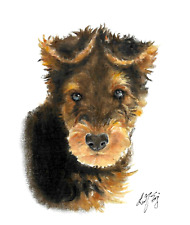 ✤ Original Oil Portrait Painting AIREDALE TERRIER Artist Signed Dog Artwork picture