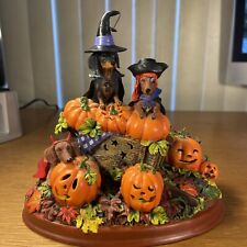 Danbury Mint Pumpkin Patch Halloween Dachshunds Lighted Figurine Hounds Dogs Pet picture