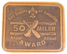 1968 Vintage Afoot Afloat 50 Miler Award Leather Backpack Patch Boy Scouts BSA picture