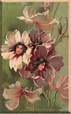 VINTAGE TUCK FANTASY POSTCARD WOMENS HEADS IN FLOWERS LOVE PETALS 061522 R picture