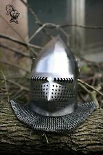 Custom SCA 14 Gauge Steel Medieval Bascinet Klapvisor Helmet W Padding Halloween picture