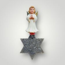 Vintage Christmas Angel Celluloid Glitter 4” Mica Star Ornament Decoration picture