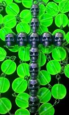 XL Vaseline/Uranium Glass Memento Mori Skulls Holy  Rosary 25” W/Pouch  #29 picture