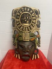 Large Mexican Mayan Hand Carved Wooden Tribal Mask Wall Art Aztec Serpent Snake picture
