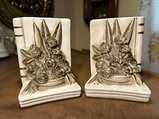 Universal Statuary Mid-Century Chalkware Bookends Set Flowers and Books Vintage picture