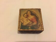 Antique Wood Trinket/Small Jewelry Box Raphael Sistine Madonna -Florence Italy picture