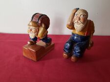 Vintage Folk Art Wood Carving -  Whimsical Two Piece Set - Signed & Dated 1955 picture