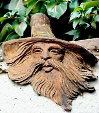Carved Wooden Old Man Wizard Hat Folk Art Wood Whimsical Sculpture Signed picture