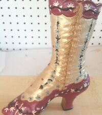 Miniature Resin Boot Dark Pink around top and around bottom, flowers up side picture