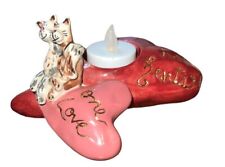 Blue Sky Artist Heather Goldmine Two Hearts One Love Cats Candle Holder picture