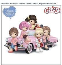 The Hamilton Collection GREASE  Pink  ladies figurines & Car Precious Moment picture