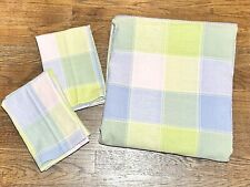 Vintage Lightweight Checkered Pastels Tablecloth 55”x91”& 6 Napkins picture