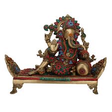 Brass Lord Ganesha Statue Resting Ganesh Sri Ganpati Idol God Vinayak Home Decor picture
