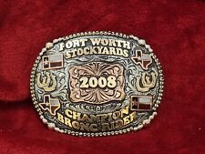 CHAMPION TROPHY BUCKLE BRONC RIDING PRO RODEO☆FORT WORTH TEXAS☆2008☆RARE☆952 picture
