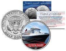 RMS QUEEN MARY 2 Ocean Liner Colorized JFK Half Dollar Coin - U.S. Legal Tender picture