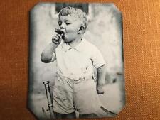 Unusual-Bizarre-Unque & Interesting   Young Boy Smoking Cigar RP tintype C387RP picture